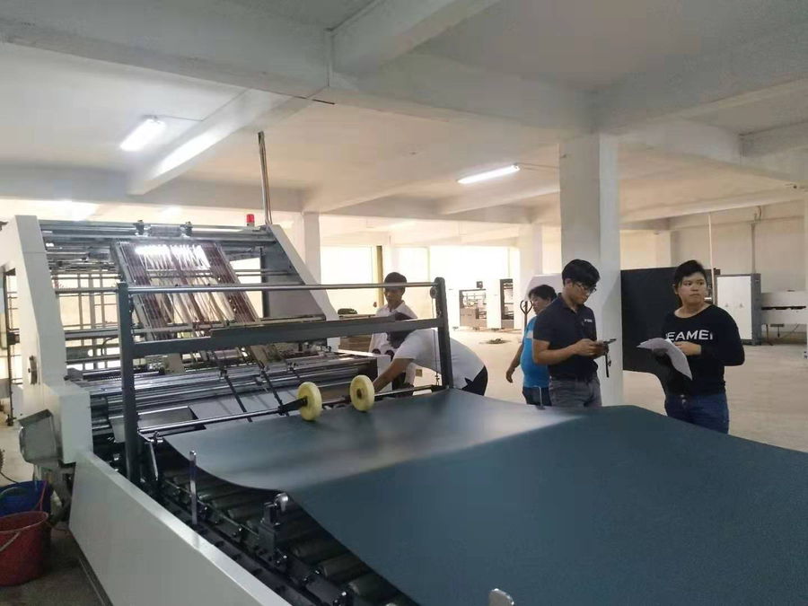 YB-1650HS High Speed Flute Laminating Machine With Auto Pile Turner and Stacking Machine Installed in Indonesia